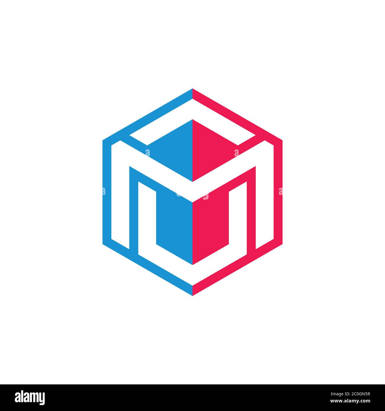 letter mv simple geometric hexagonal line logo vector Stock Vector