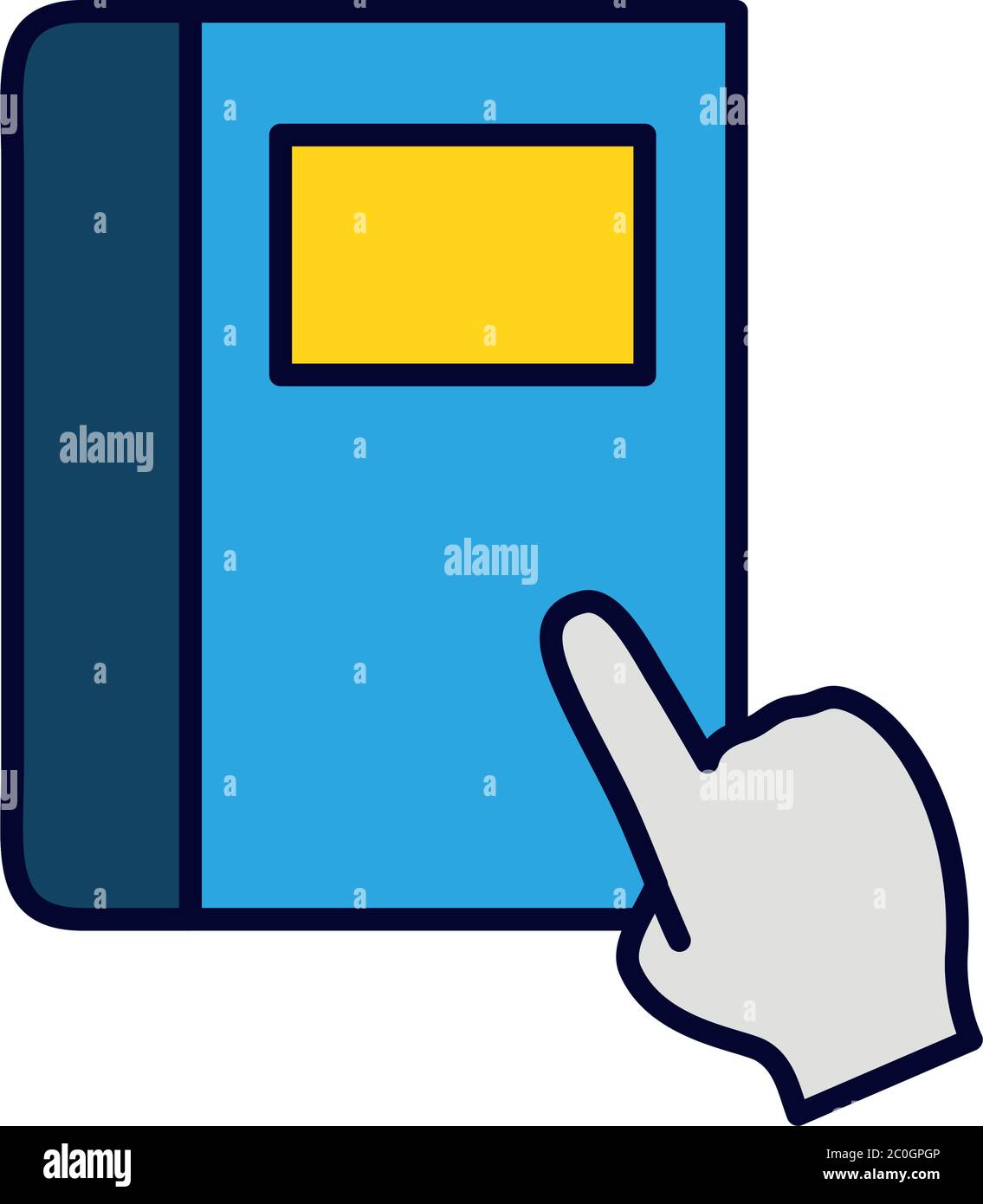 online education concept, academic book with hand cursor icon over ...
