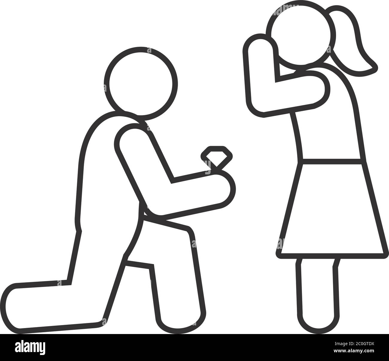 Pictogram Man Making Marriage Proposal To A Woman Over White Background