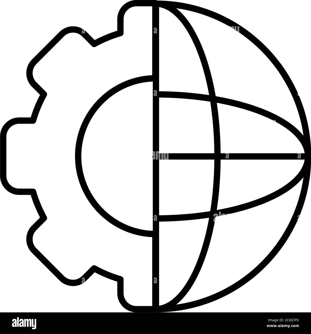 half gear wheel and half global sphere icon over white background, line style, vector illustration Stock Vector