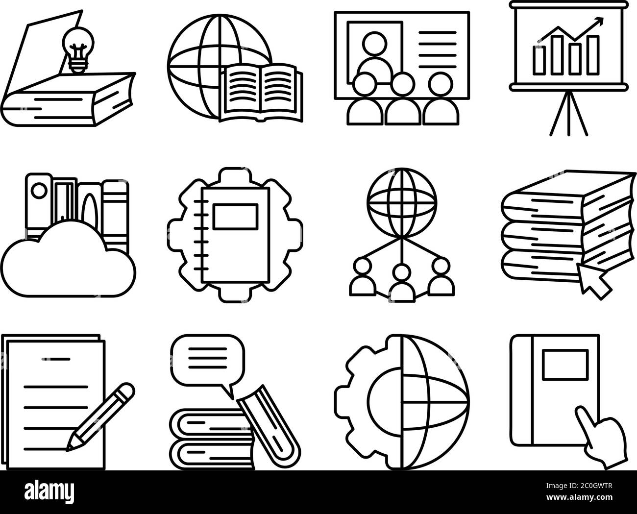 book and online education icon set over white background, line style ...
