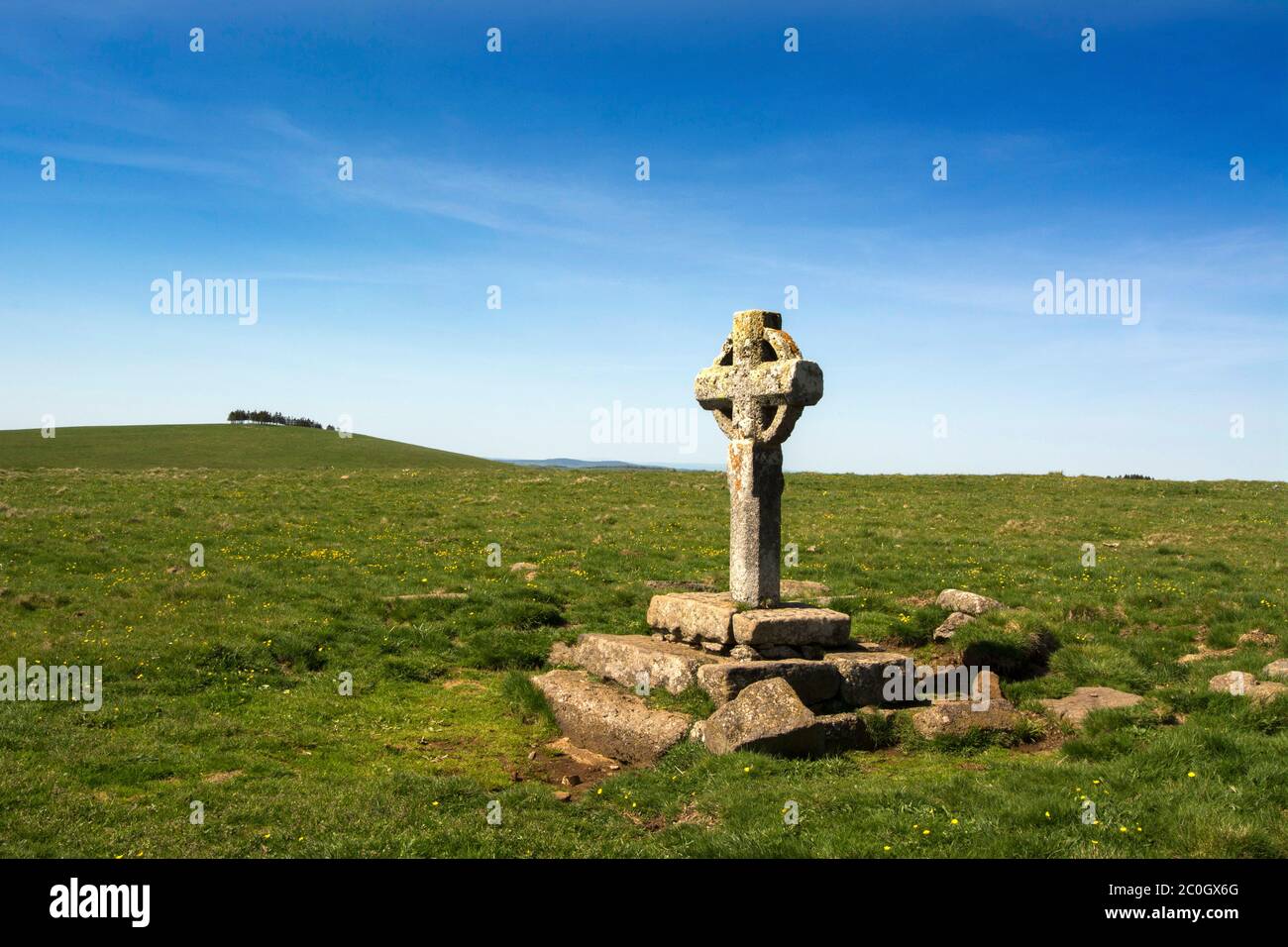 Celtic cross of la Rode. Aubrac plateau, Aveyron department, Occitanie, France Stock Photo