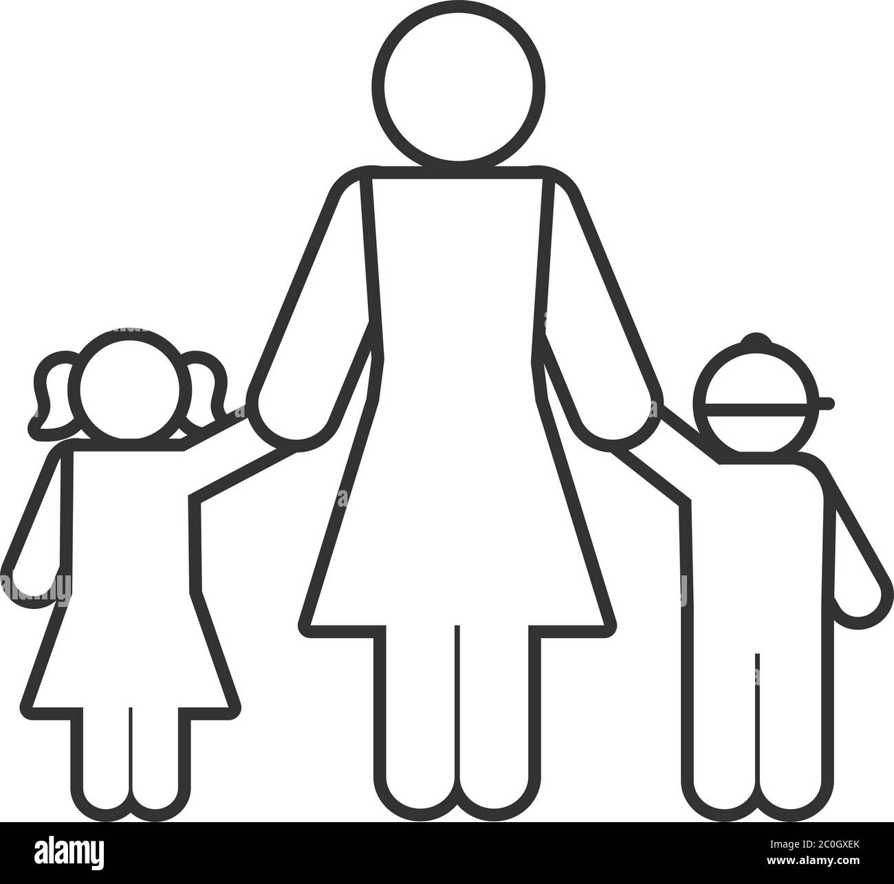 pictogram woman with little kids over white background, line style, vector illustration Stock Vector