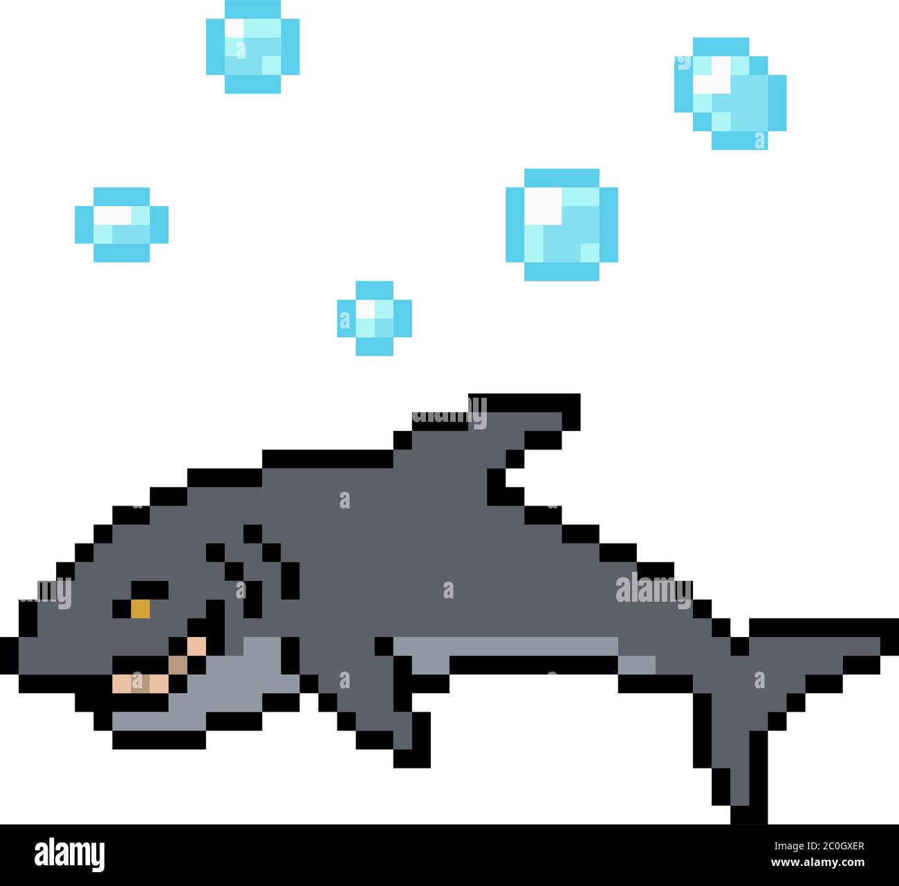 Premium Vector  Cheerful smiling shark character with pixel art