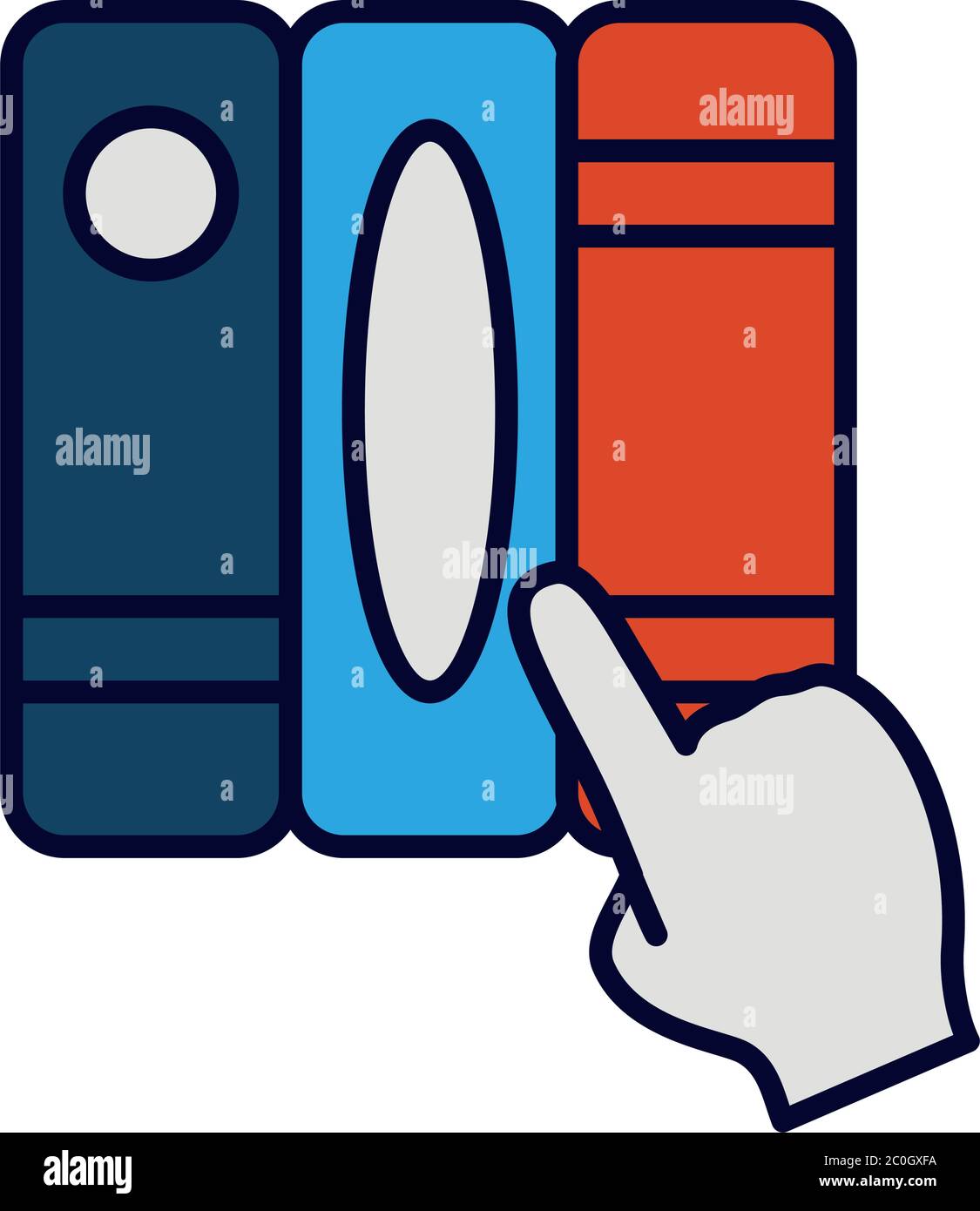 online education concept, academic books with hand cursor icon over ...