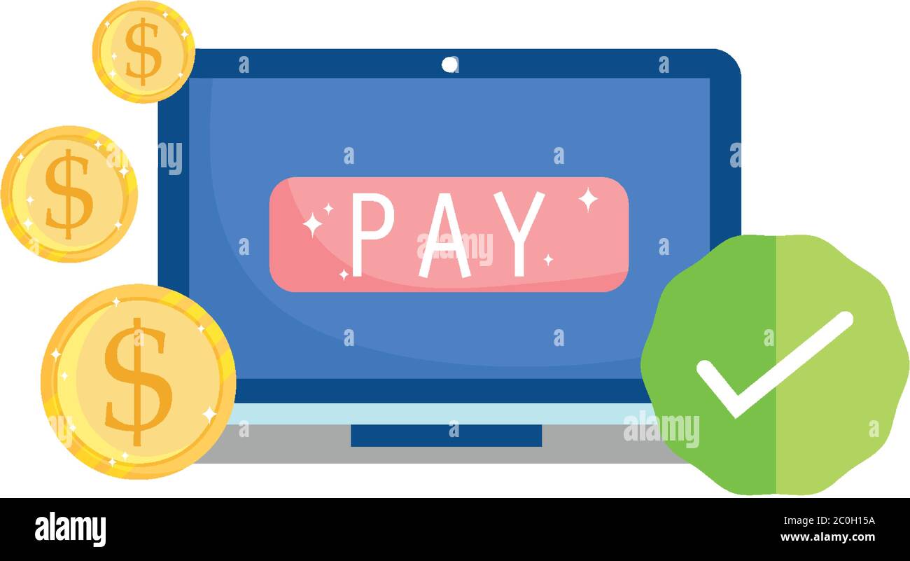 Online Payment Laptop Coins Money Check Mark Ecommerce Market