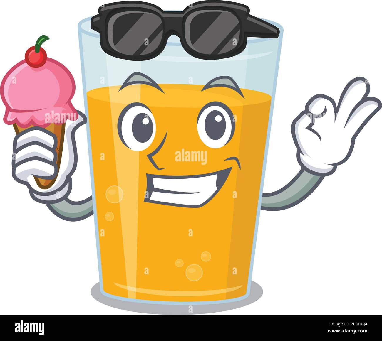 A cartoon drawing of glass of orange juice holding cone ice cream Stock  Vector Image & Art - Alamy