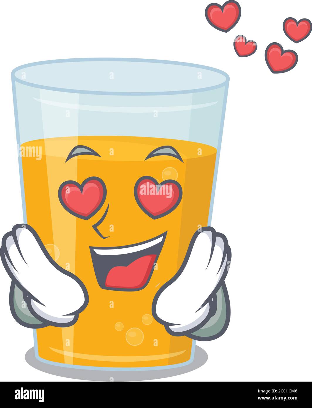 Romantic glass of orange juice cartoon character has a falling in love