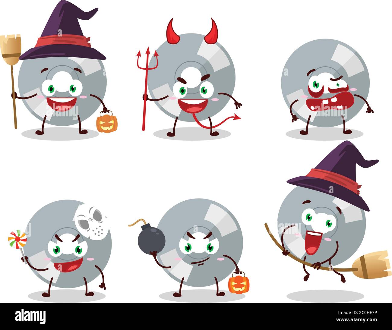 Halloween expression emoticons with cartoon character of compact disk ...