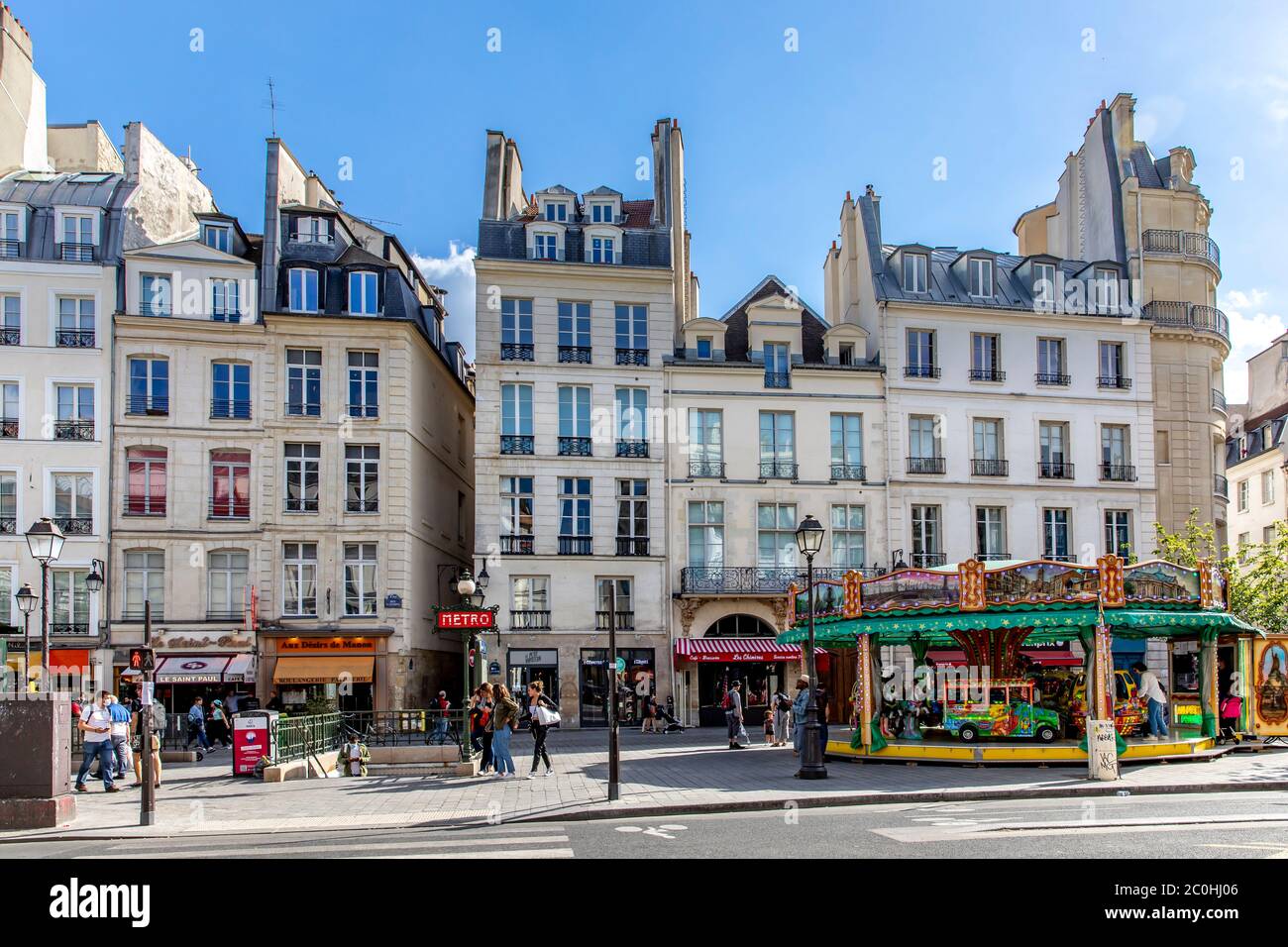 Paris, France - May 25, 2020: Rue Saint-Antoine in 4th arondissement. A major artery heading to the east of the city, this street was often used by th Stock Photo