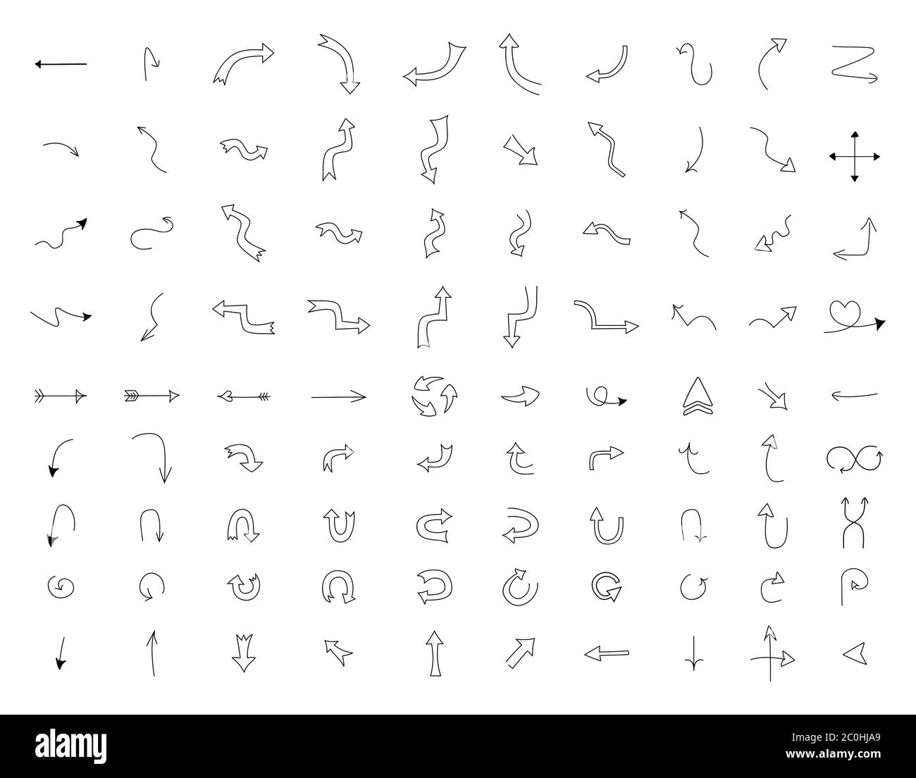 Hand-drawn doodle arrows set.Different directions pointer.Rout,selection,option,alternative way concept.Can be used for web,infographics,app.Vector Stock Vector