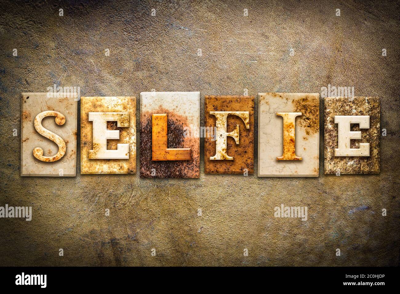 Selfie Concept Letterpress Leather Theme Stock Photo