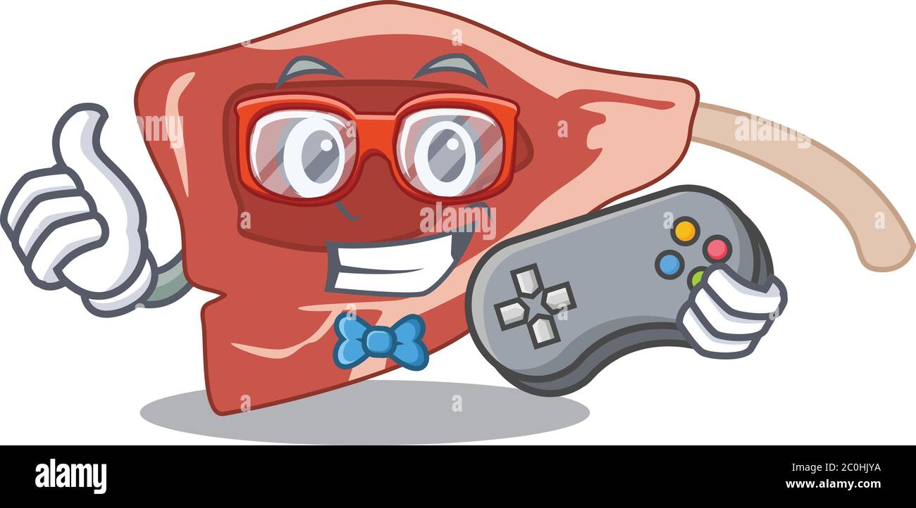 Mascot design style of lamb chop gamer playing with controller Stock