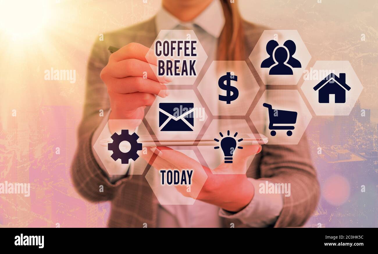 Conceptual hand writing showing Coffee Break. Concept meaning short