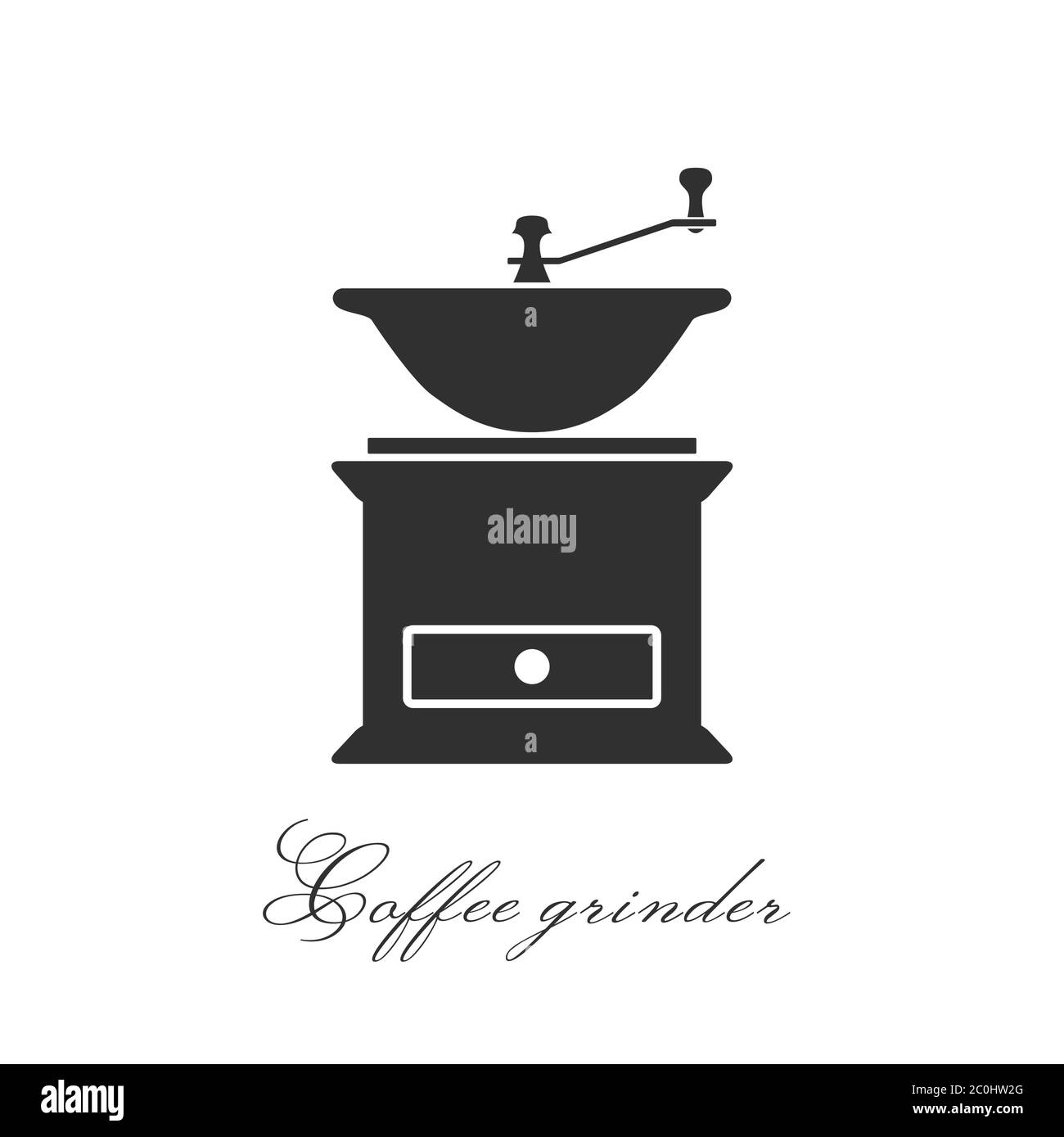 Coffee grinder. Hand mill silhouette. Vector simple flat icon. Cafe accessories hand mill. Isolated illustration. Graphic retro coffee grinder Stock Vector