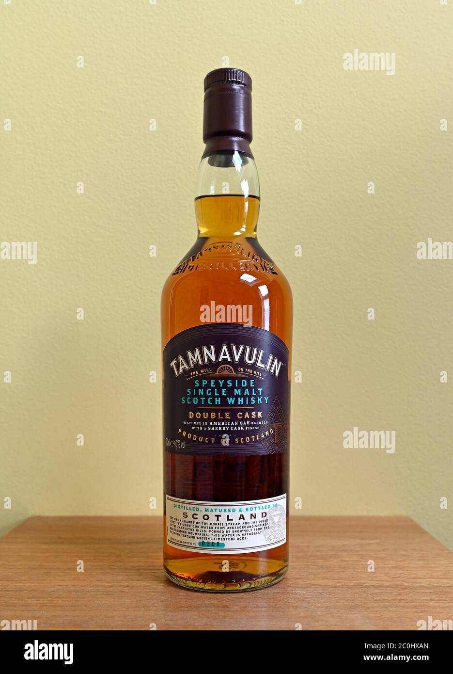 Bottle of Tamnavulin Speyside single malt Scotch Whisky. Stock Photo