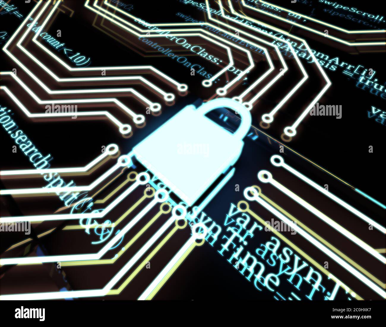 Circuit board and lock, network data security protection Stock Photo ...