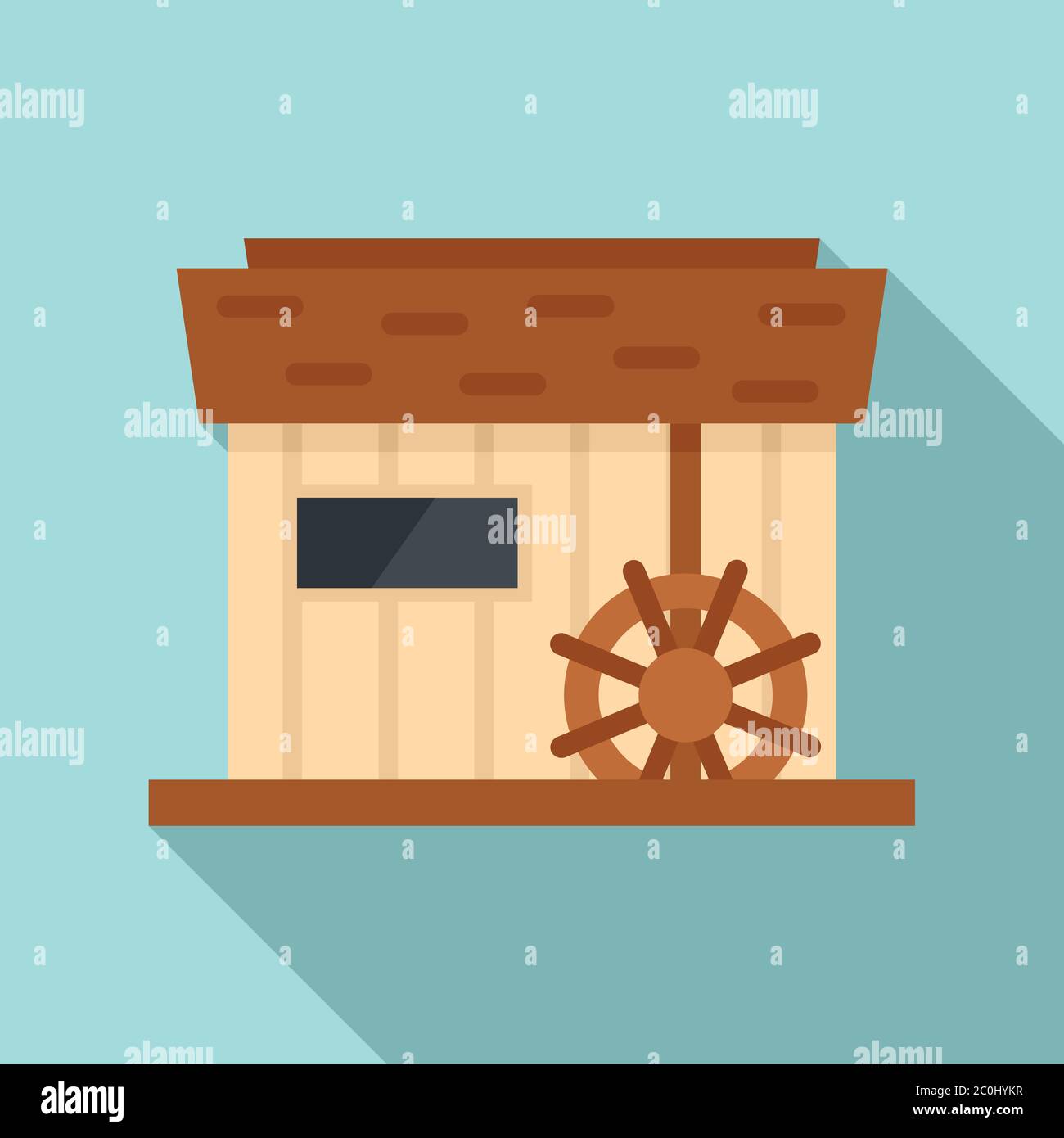 Farm water mill icon. Flat illustration of farm water mill vector icon for web design Stock Vector