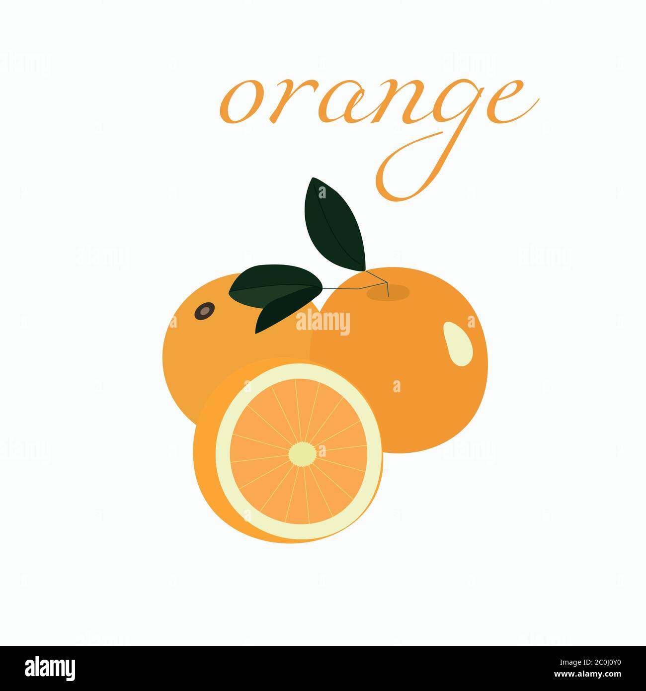 Vector set of fresh ripe oranges with leaves. Stock Vector