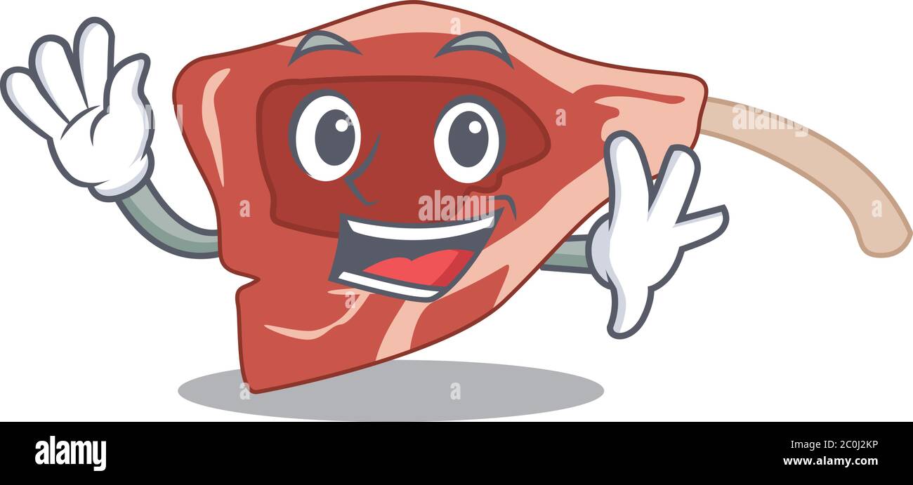 A charming lamb chop mascot design style smiling and waving hand Stock