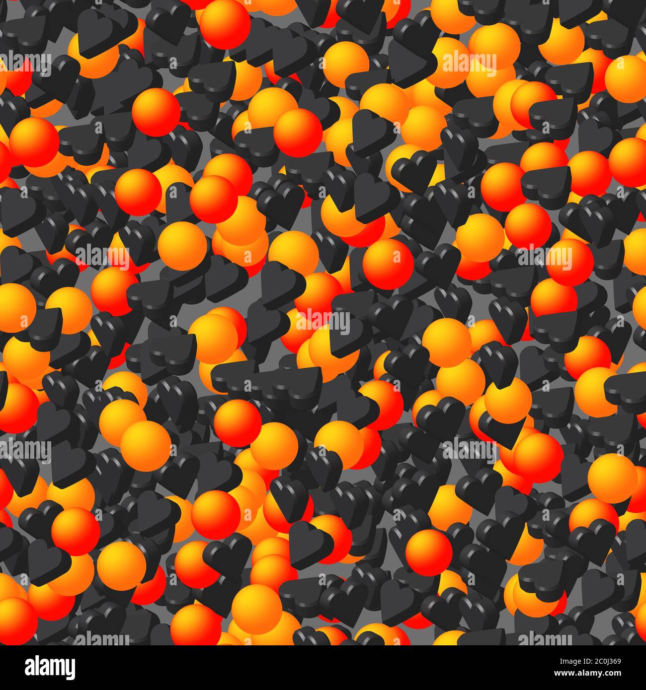 Black Hearts and Golden Balls Seamless Pattern Stock Vector