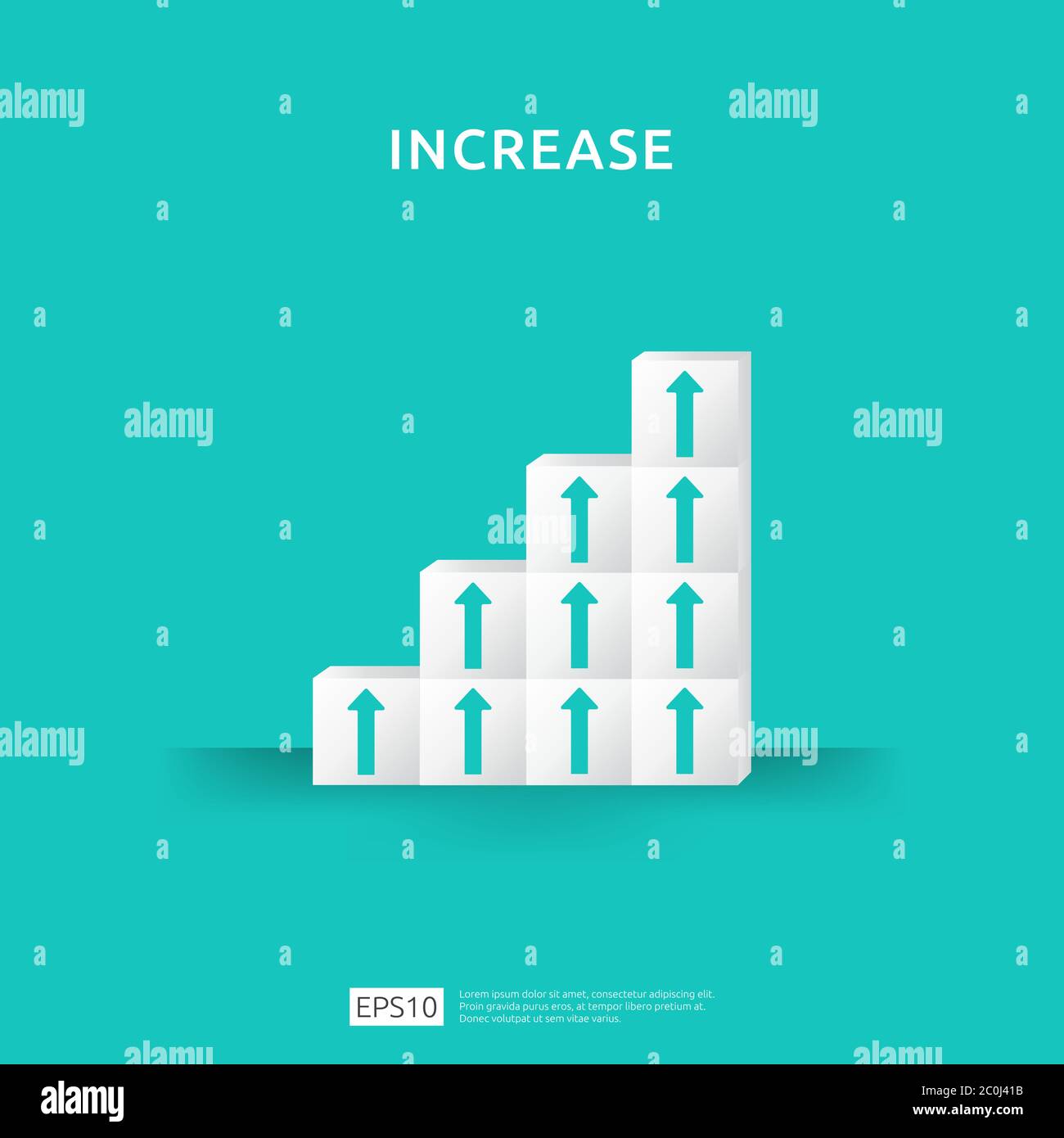 Growth business increase concept with stacking block. step stair ladder with arrow up vector illustration for success process, rise income salary rate Stock Vector