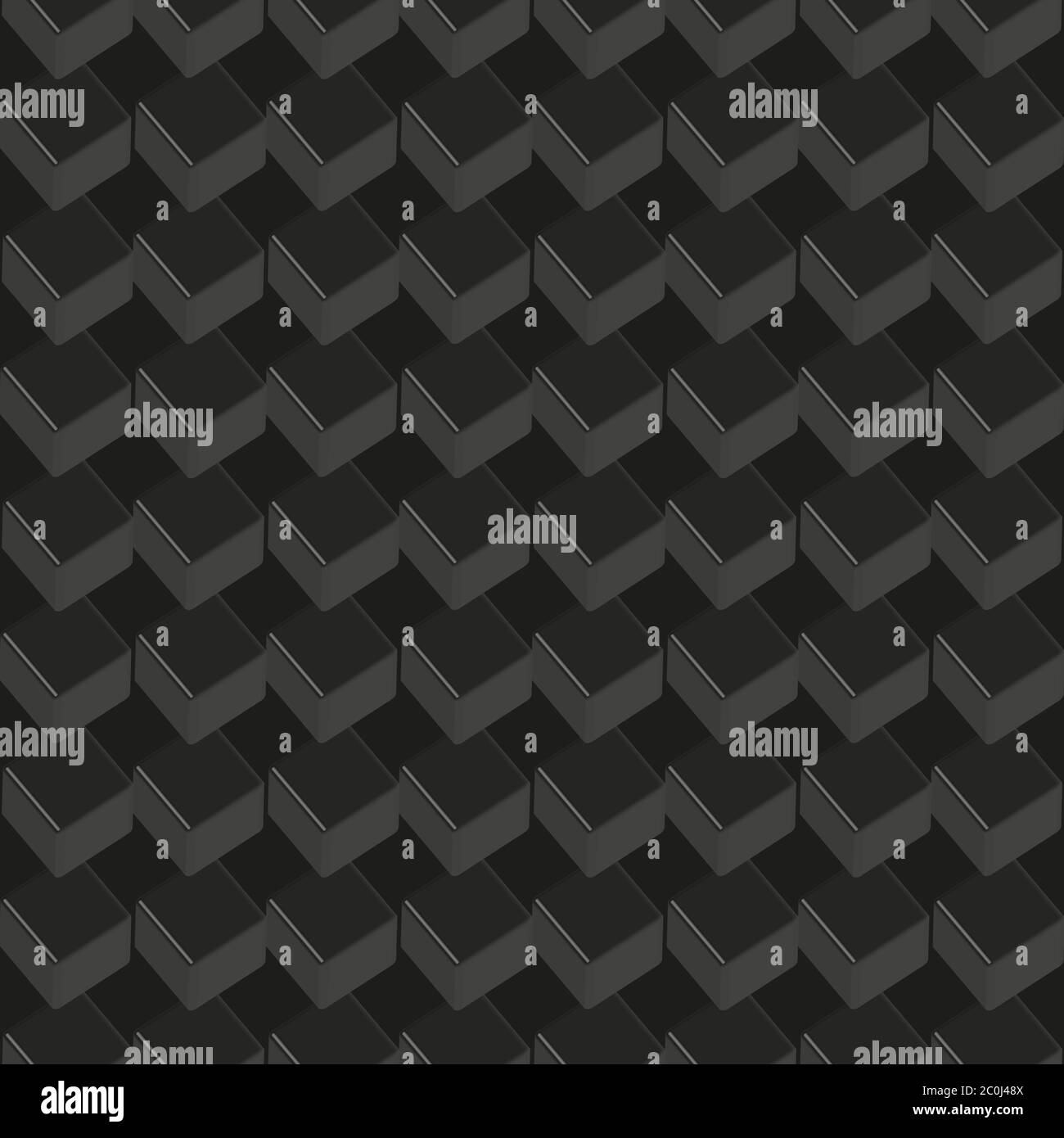 Black Cubes Seamless Pattern, 3D Illustration on Black Background Stock Vector