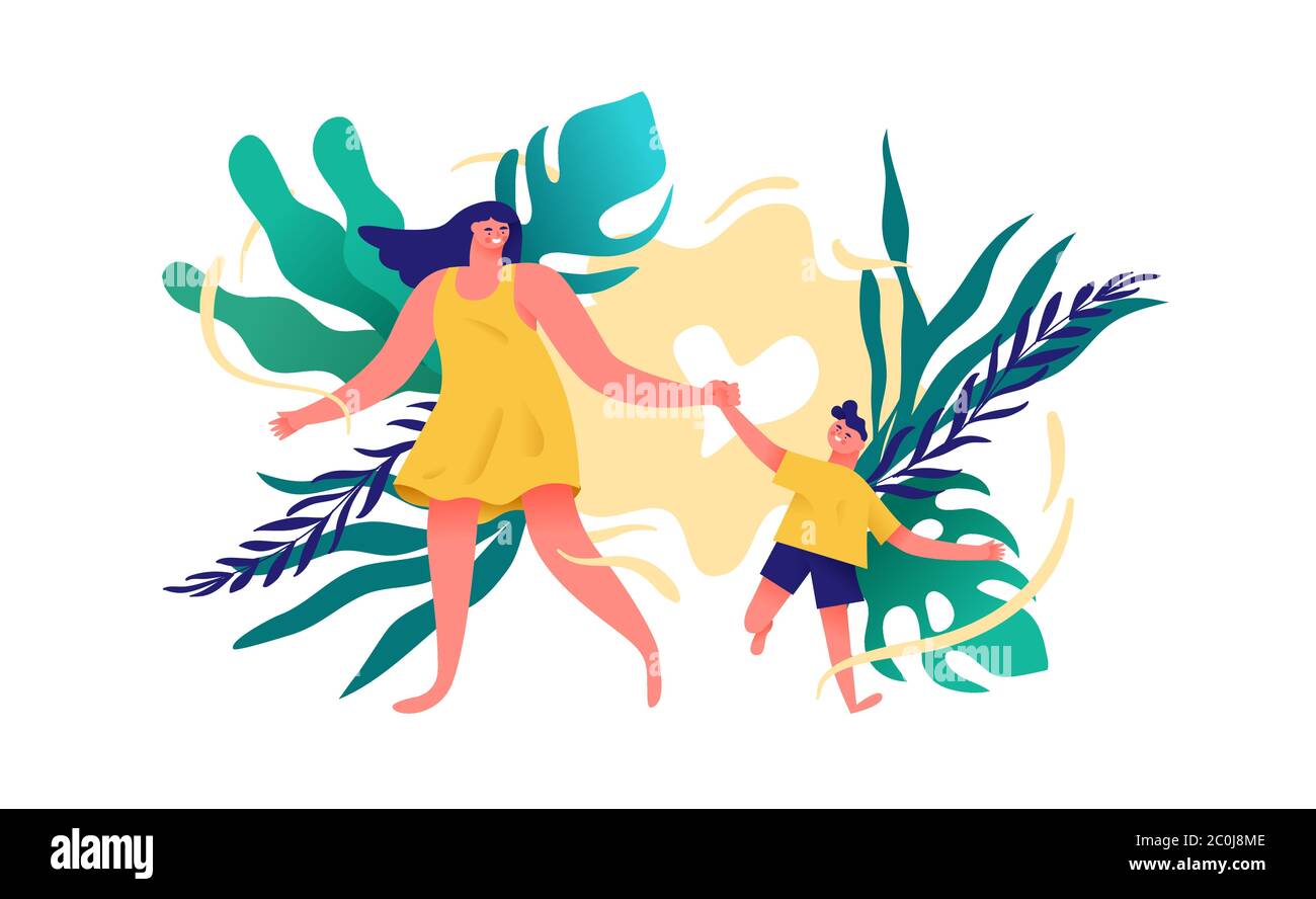 Mother and child walking together Stock Vector Images - Alamy