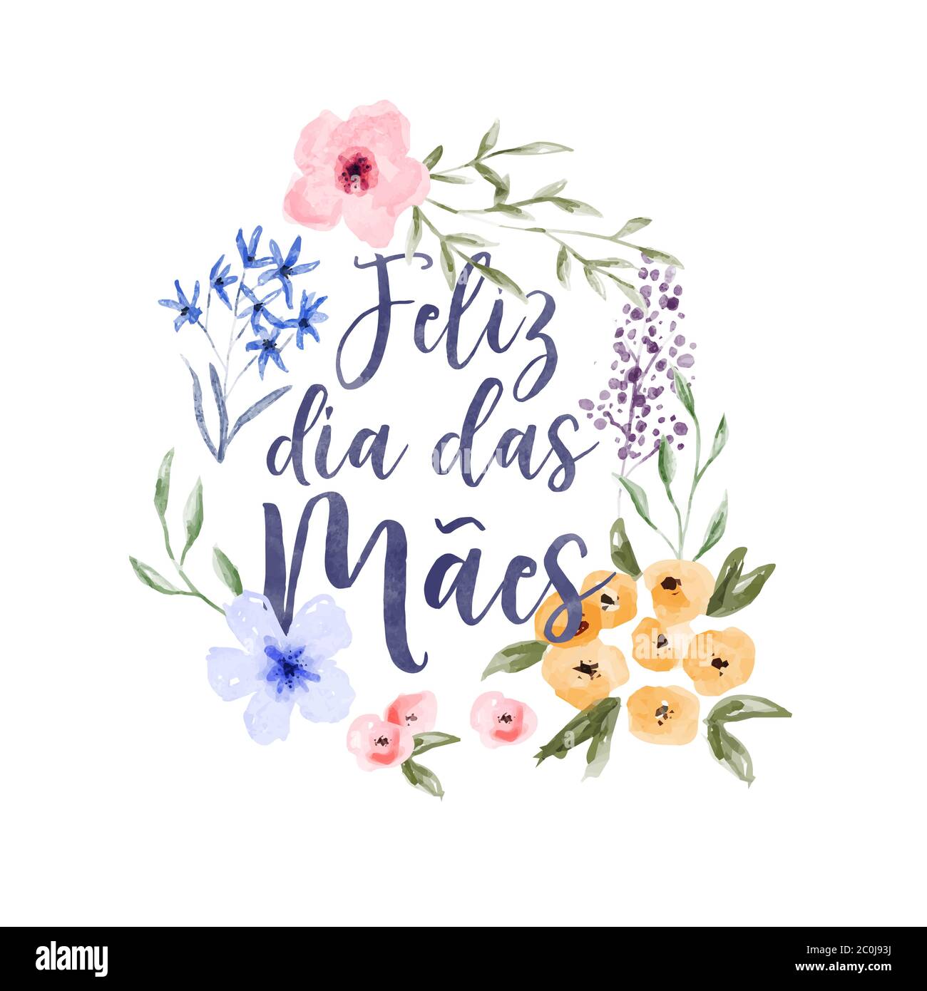 Happy Mother S Day Greeting Card Typography Quote With Colorful Watercolor Spring Flower Decoration Translated In Portuguese Language Stock Vector Image Art Alamy