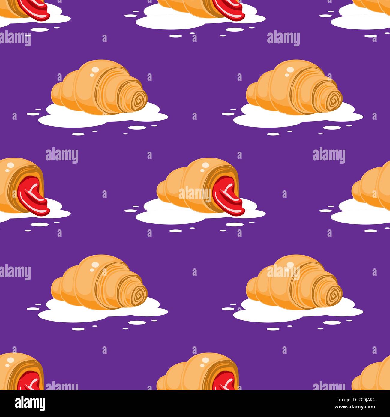 Seamless pattern with croissants on a purple background. Vector image Stock Vector