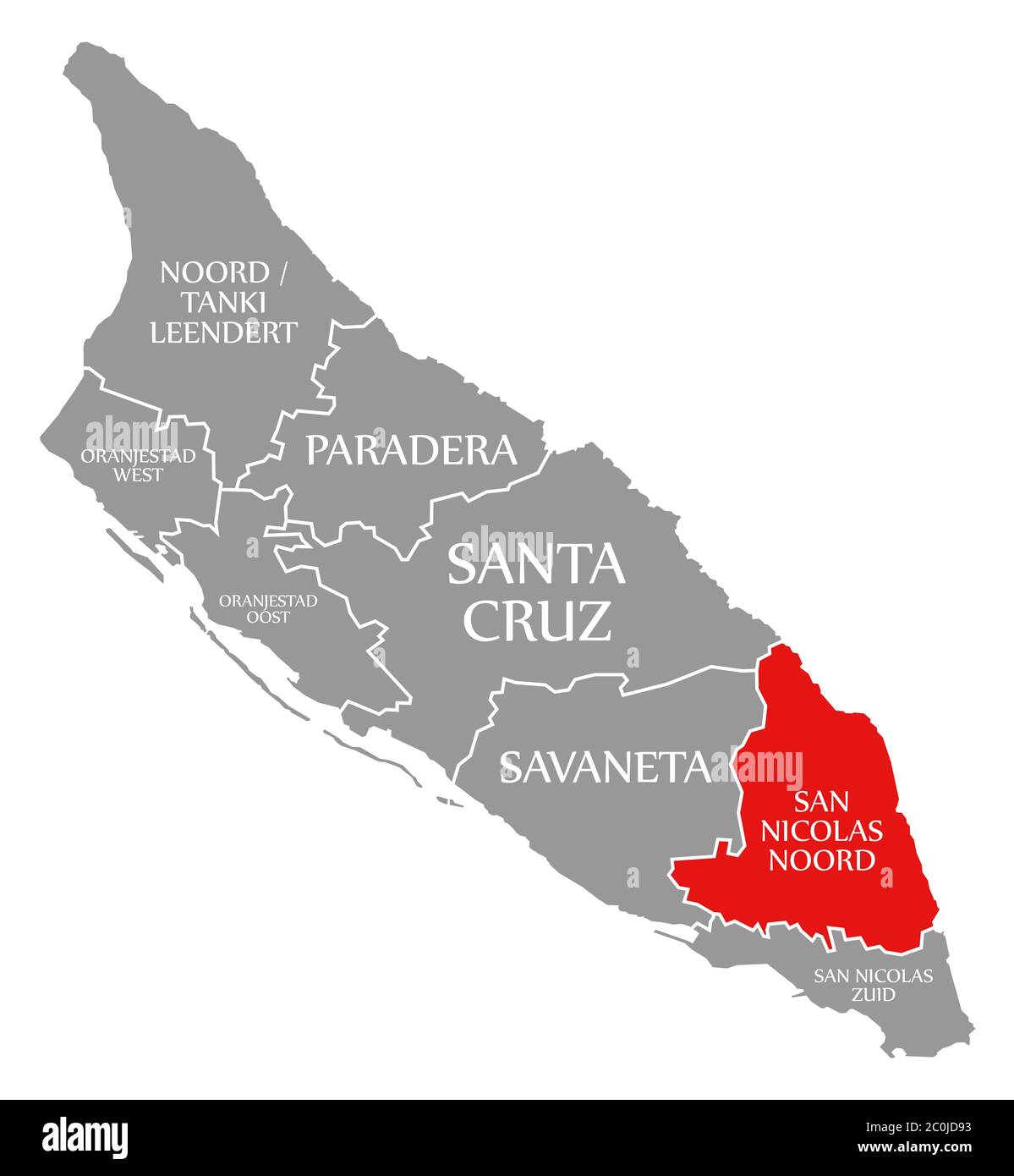 San Nicolas Noord red highlighted in map of Aruba Stock Photo Alamy