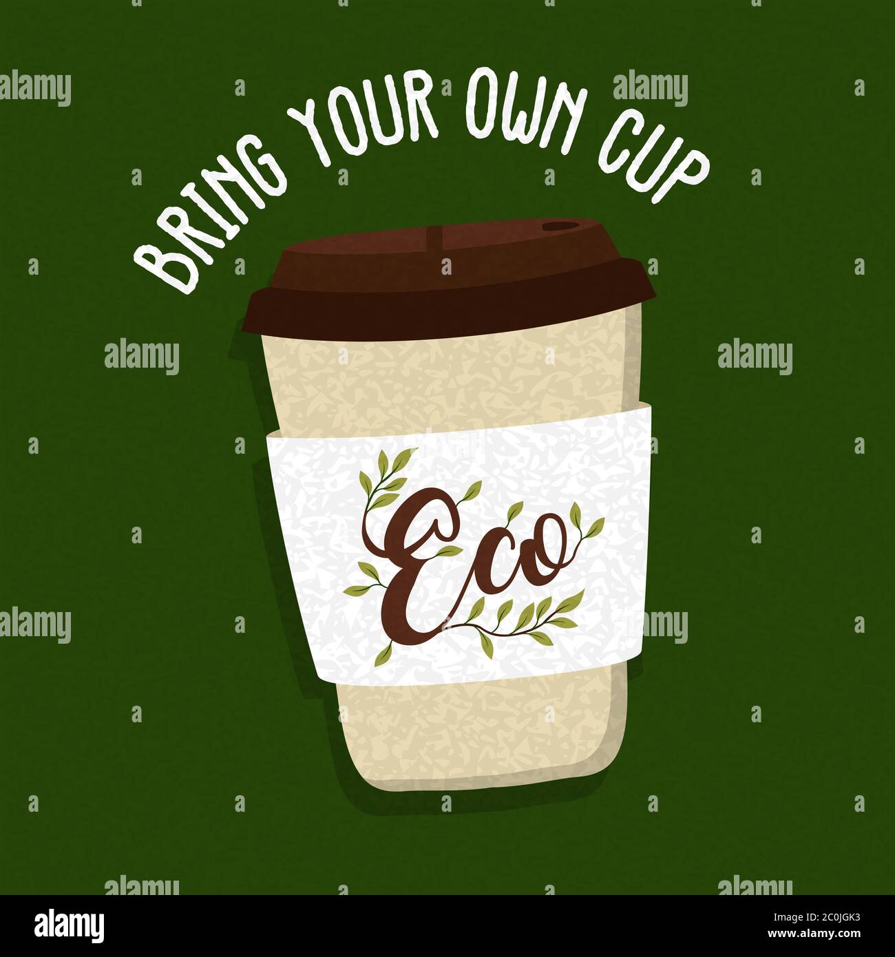 Bring your own cup illustration for eco friendly coffee container use in  hot drink business. Green environment campaign label or nature help design  Stock Vector Image & Art - Alamy