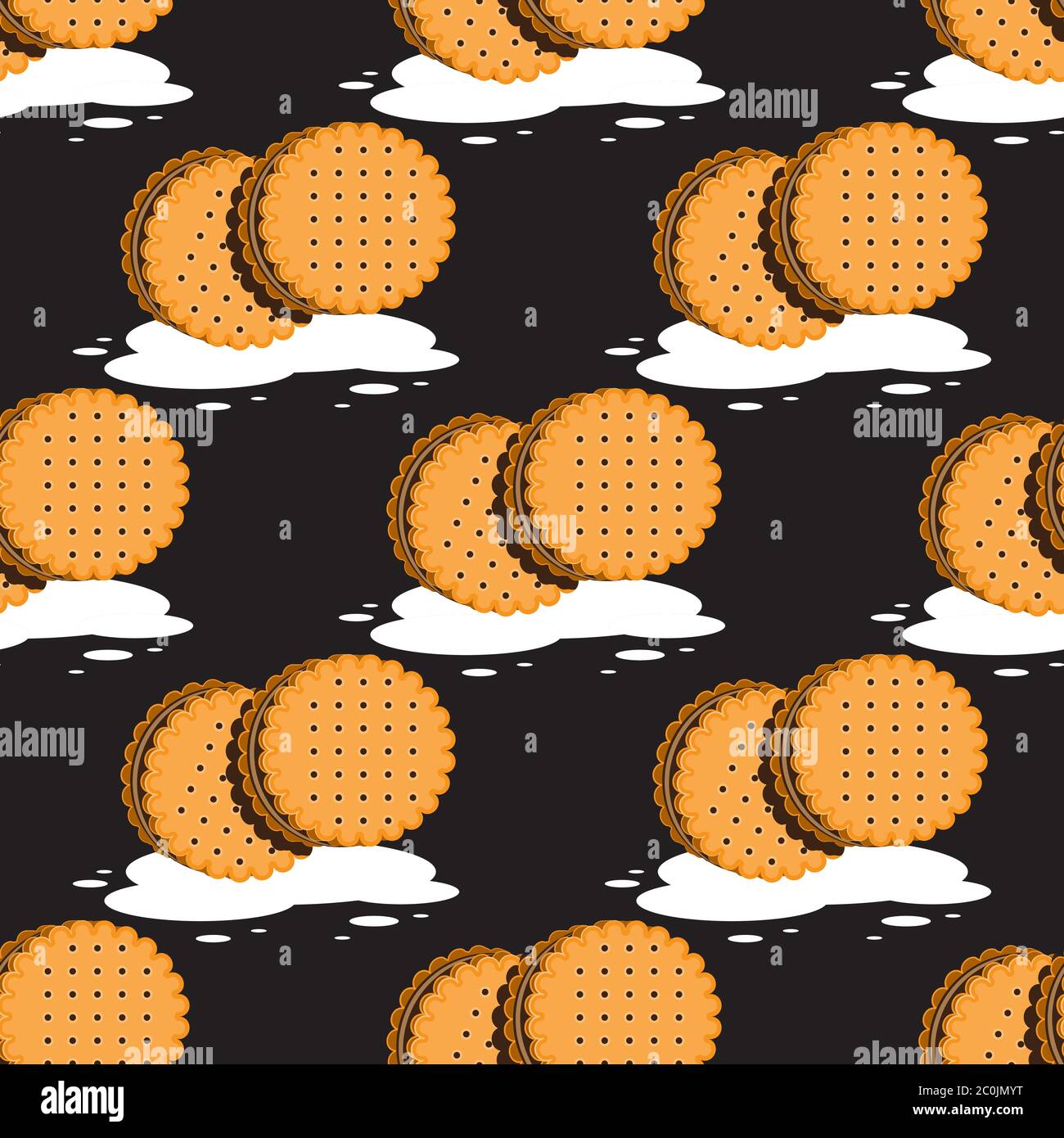 seamless pattern of cookie sandwich with chocolate on a black background. Vector image Stock Vector