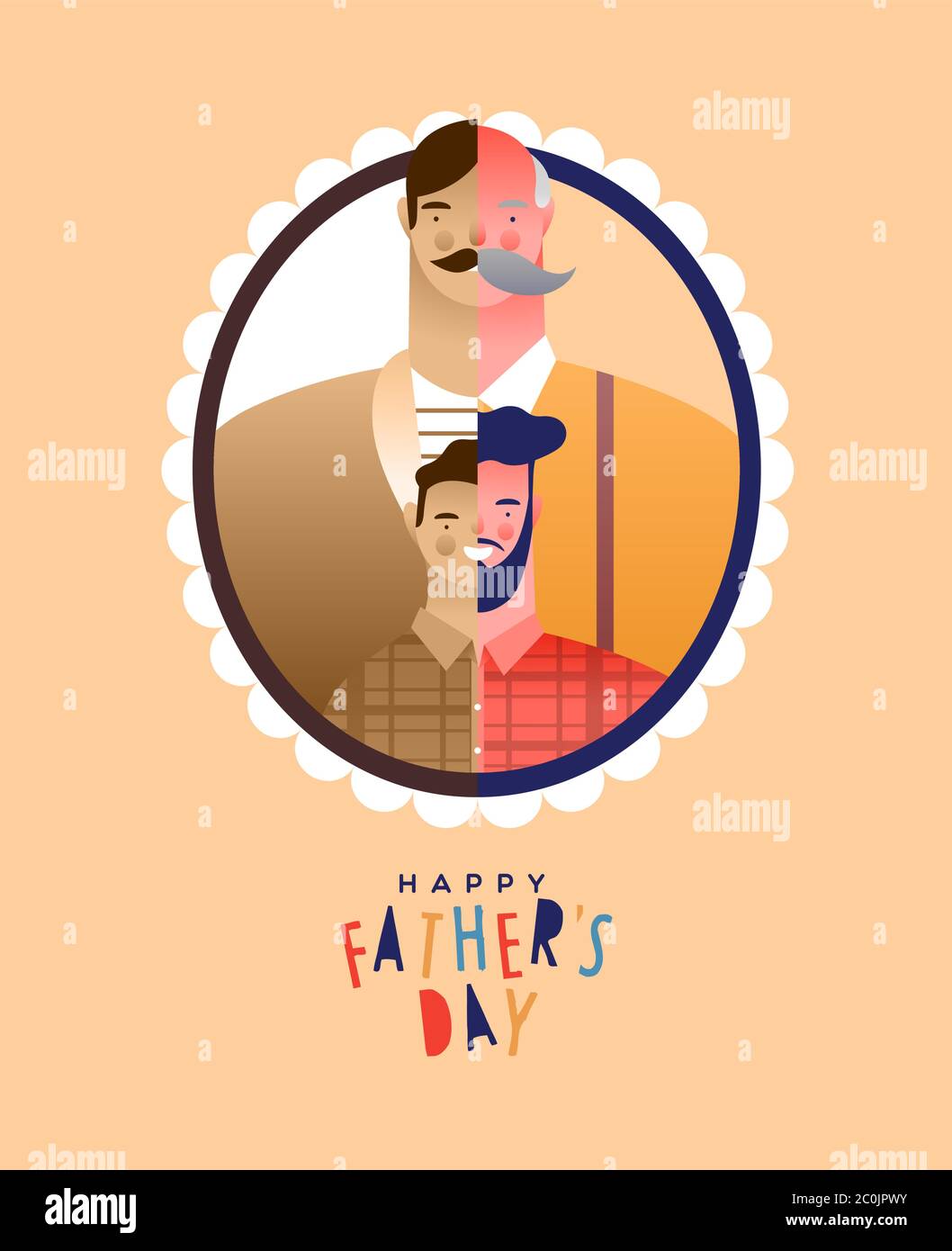Happy fathers day greeting, dad son portrait before and after in flat  cartoon style. Vintage photograph with child boy to modern version of adult  man Stock Vector Image & Art - Alamy