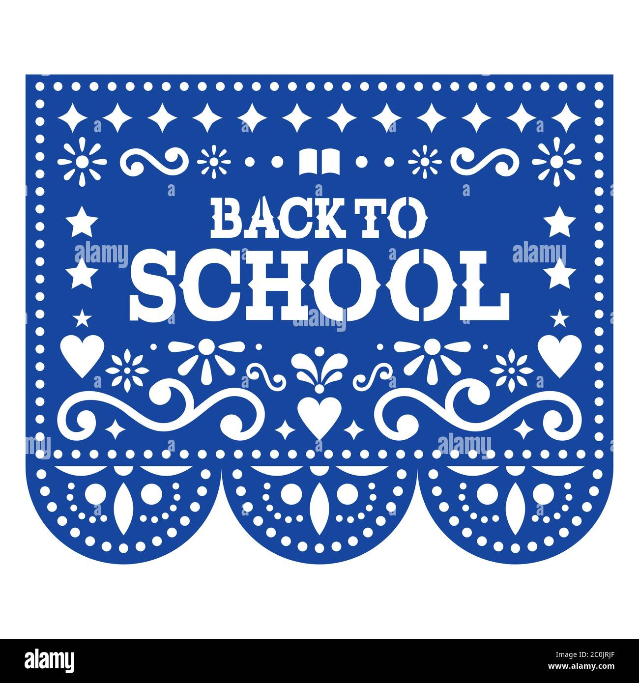 Back to school vector greeting card - Papel Picado style decoration, back to education Stock Vector