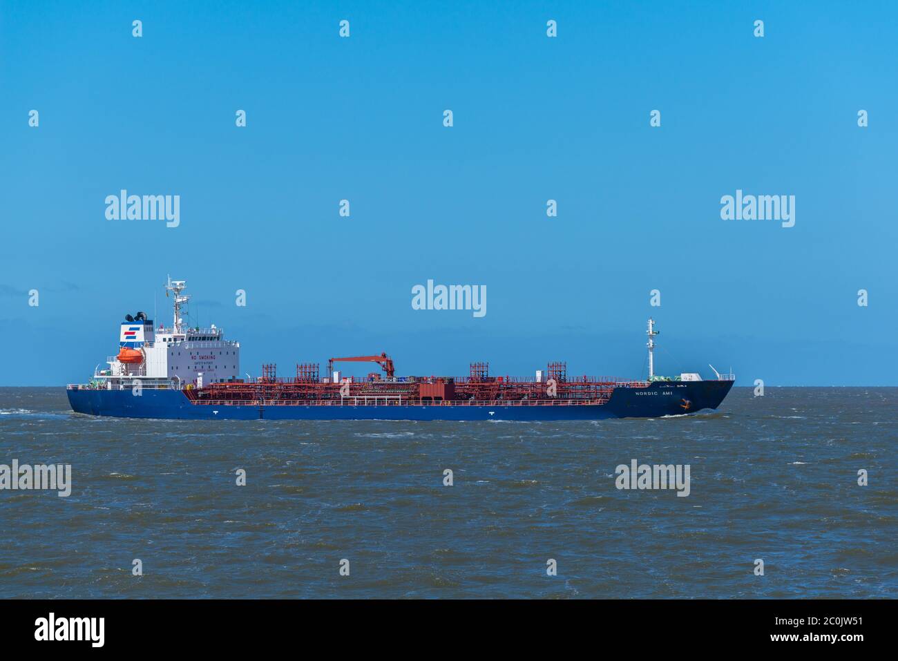 Oil tanker 'Nordic Ami', registered in Liberia,  North Sea, Mouth of the Elbe River, off Cuxhaven on the mainland, Lower Saxony, North germany Stock Photo