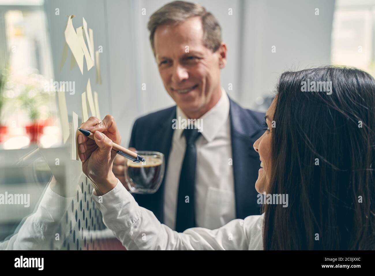 Charming young woman demonstrating her business plan Stock Photo