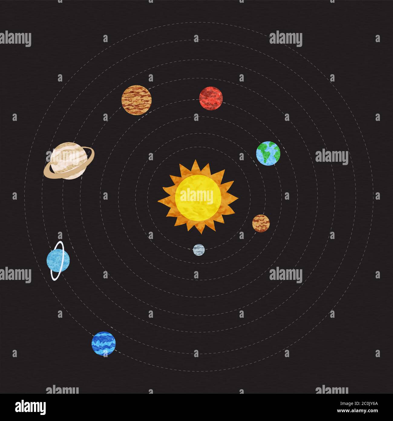 Solar system illustration of outer space planet orbit guide for astronomy education or galaxy exploration concept. Stock Vector