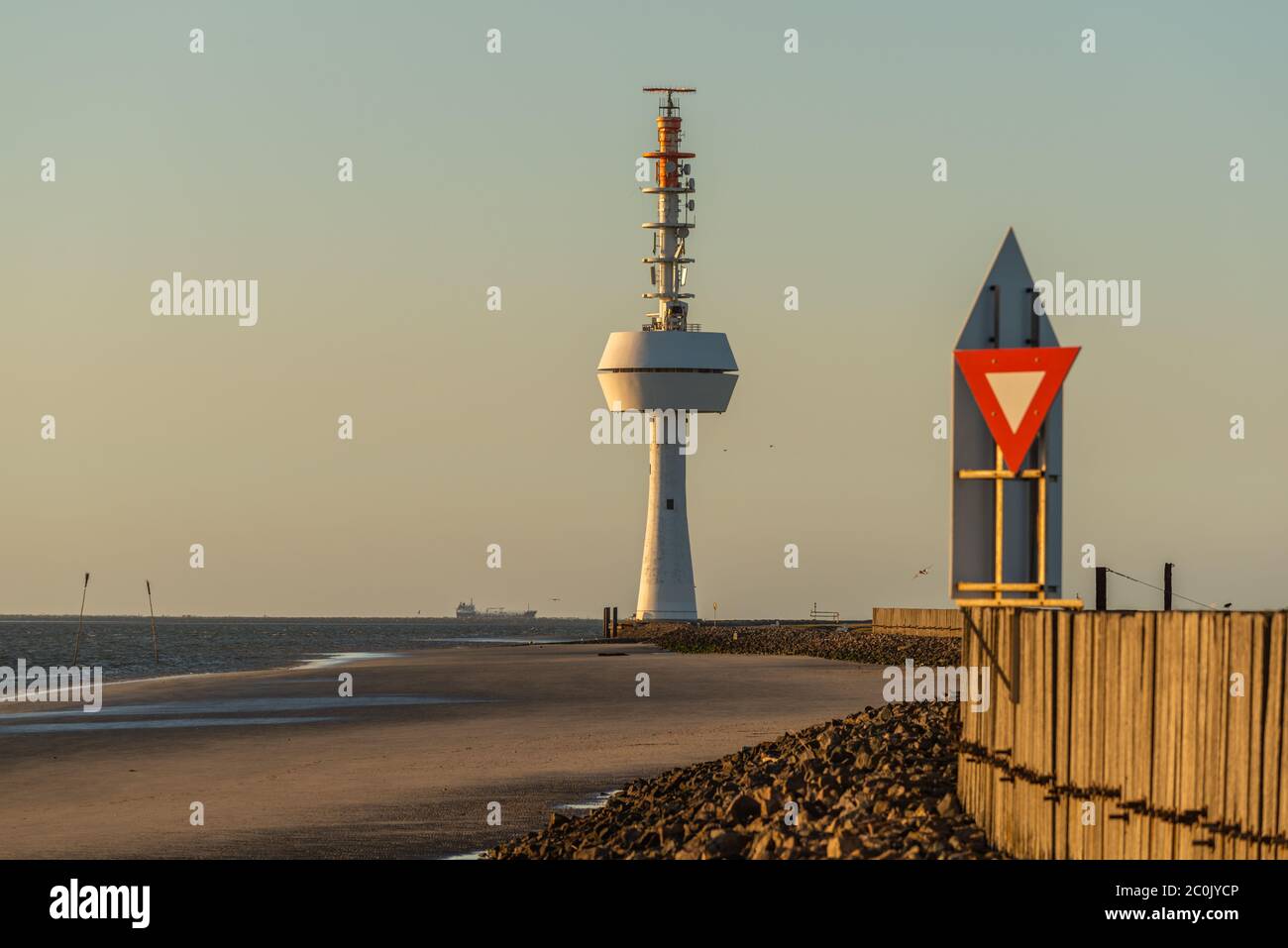 Radar Tower on the North Sea island of Neuwerk, Waddensea, UNESCO World Heritage, federal state of  Hamburg, Germany, Europe Stock Photo