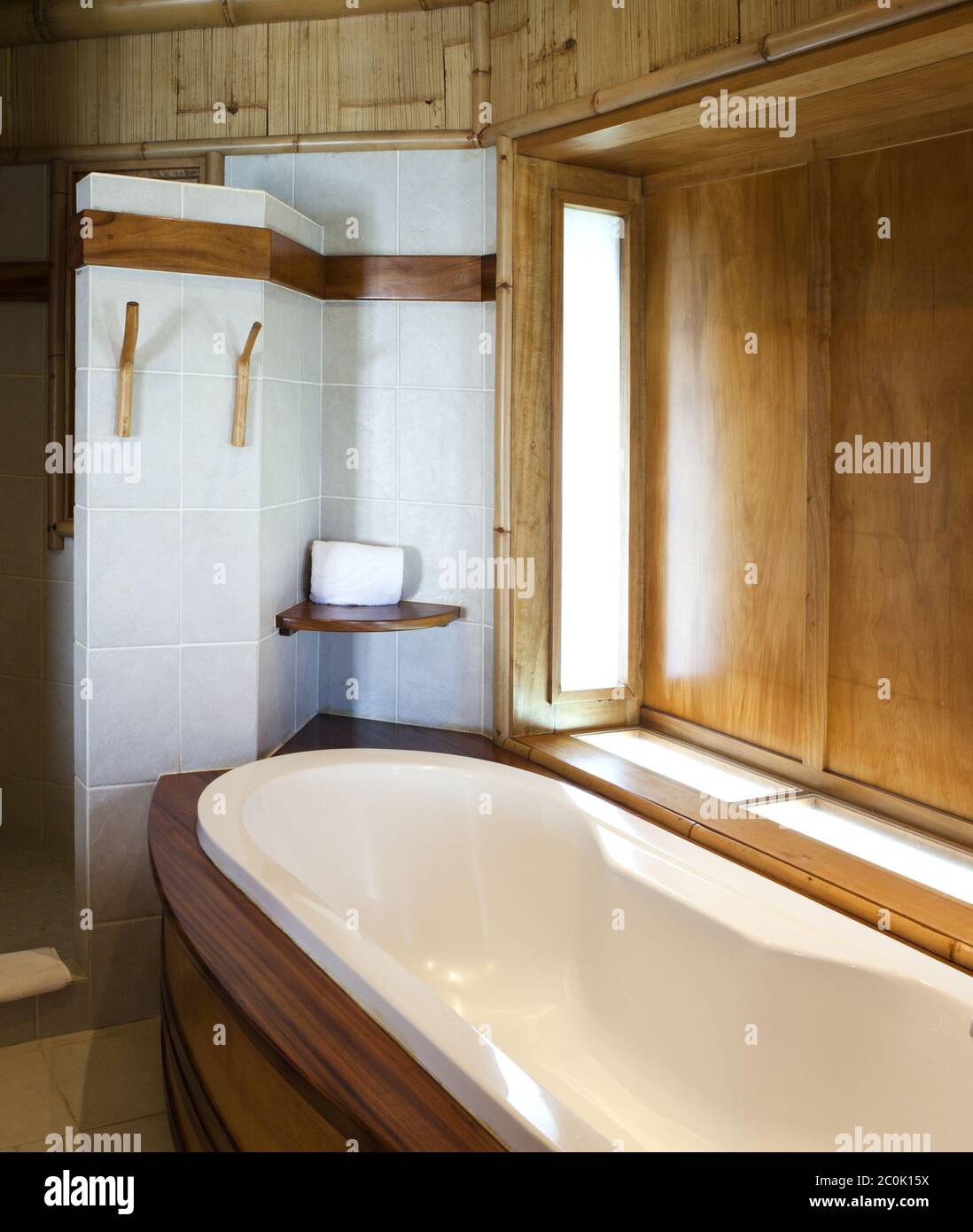 bathroom finished with natural materials Stock Photo Alamy