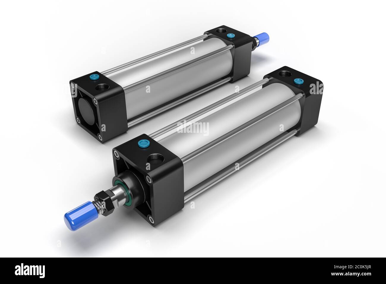 Doubleacting pneumatic piston cylinder isolated on white background