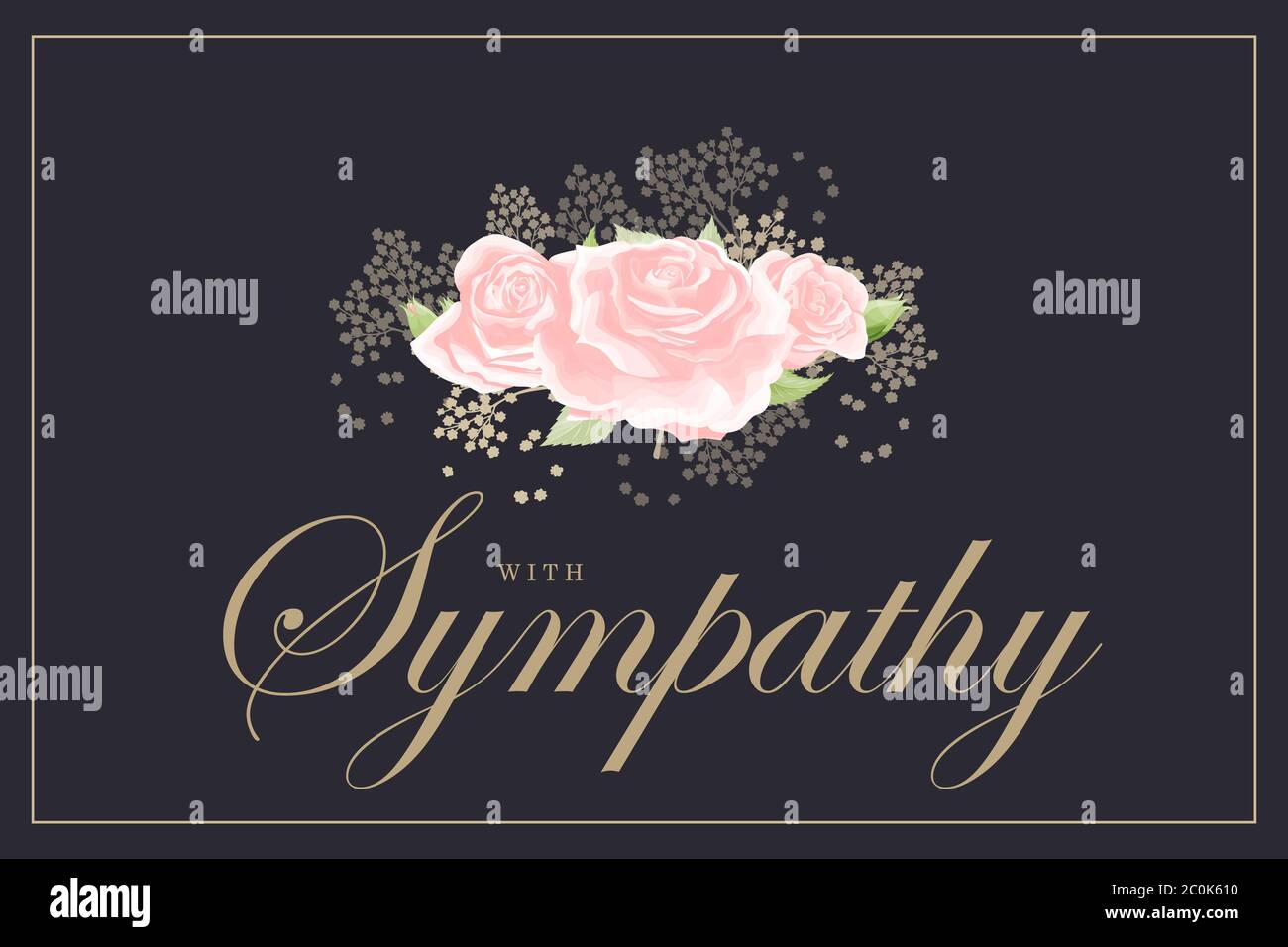 Pink rose bouquet on black background vector sympathy template Stock ...