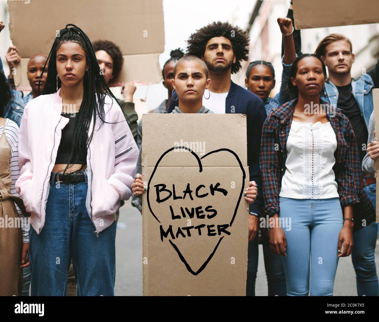 Black lives matter protest. Young people protesting to show that they stand against racism. Stock Photo