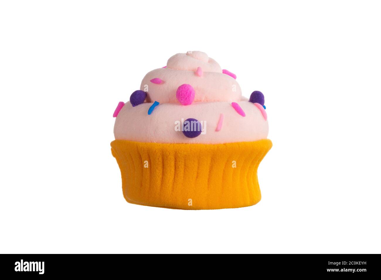 Muffin cup cake closeup isolated on white background.. Soft plasticine craft Stock Photo