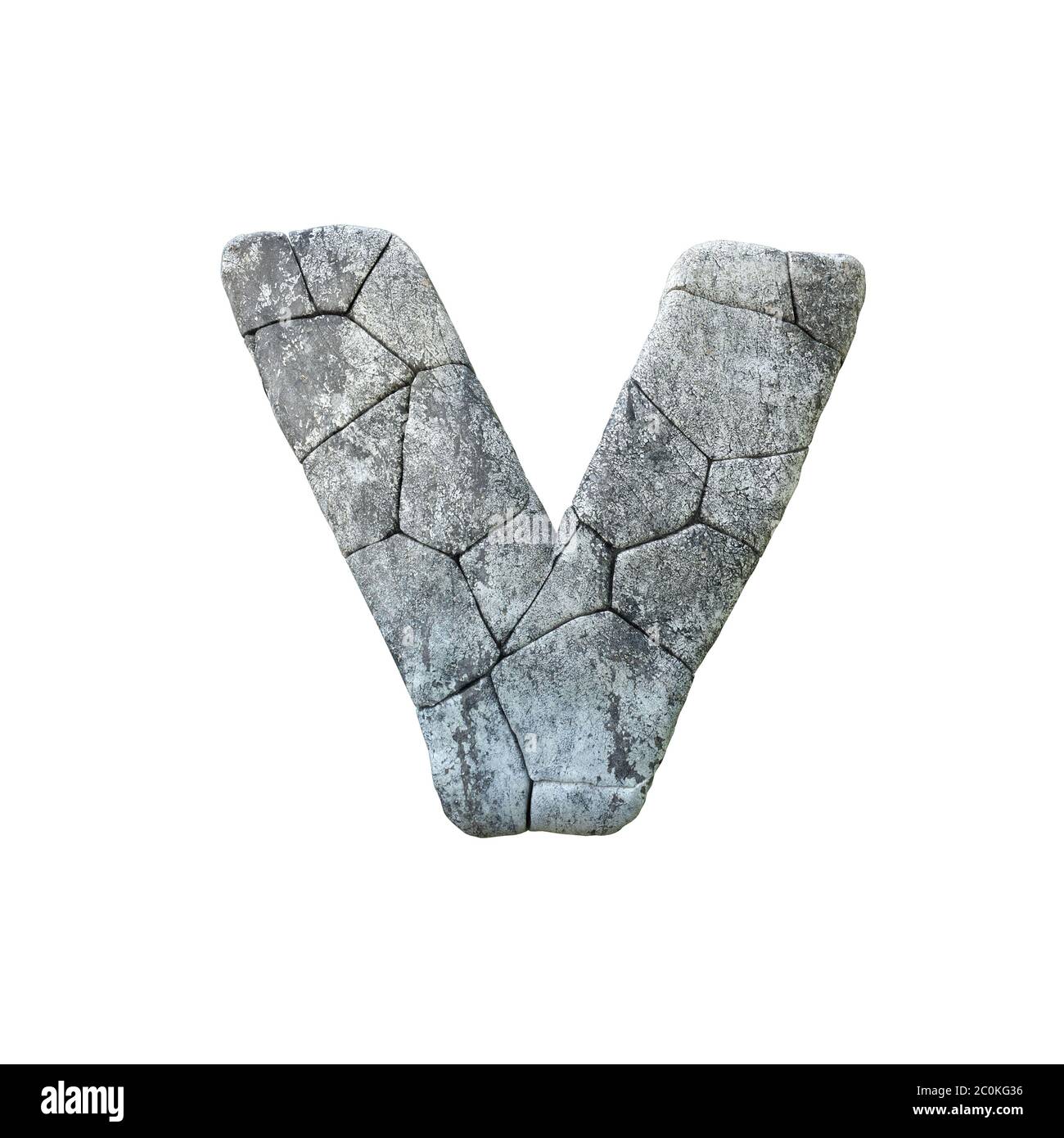 Letter V cracked grunge stone rock font 3D Rendering Stock Photo