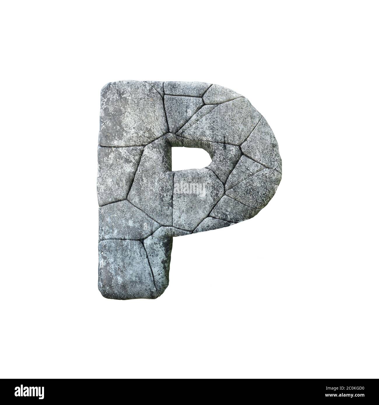 Letter P cracked grunge stone rock font 3D Rendering Stock Photo