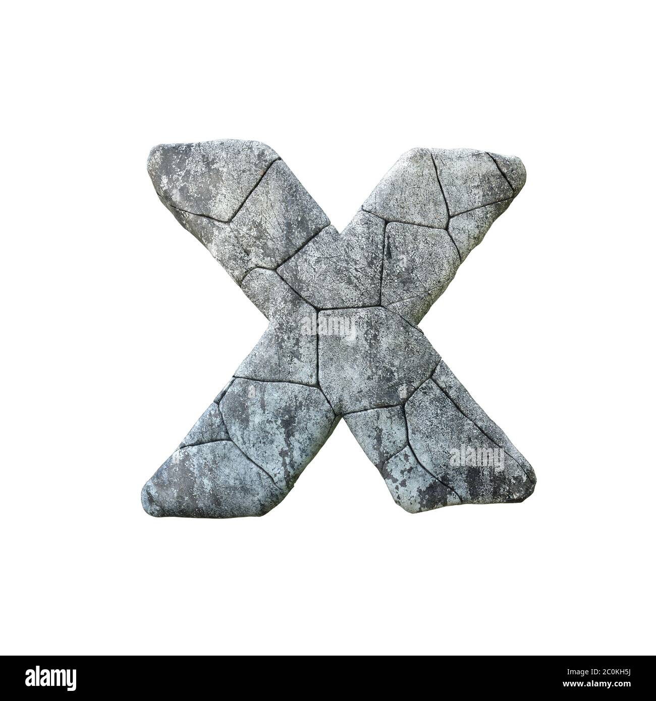 Letter X cracked grunge stone rock font 3D Rendering Stock Photo