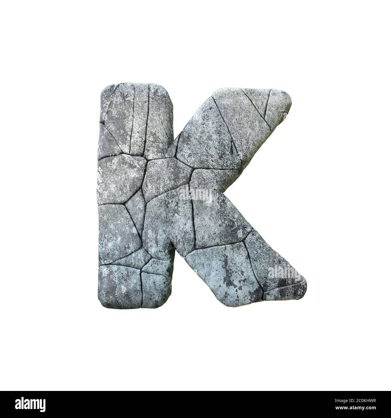 Letter K cracked grunge stone rock font 3D Rendering Stock Photo