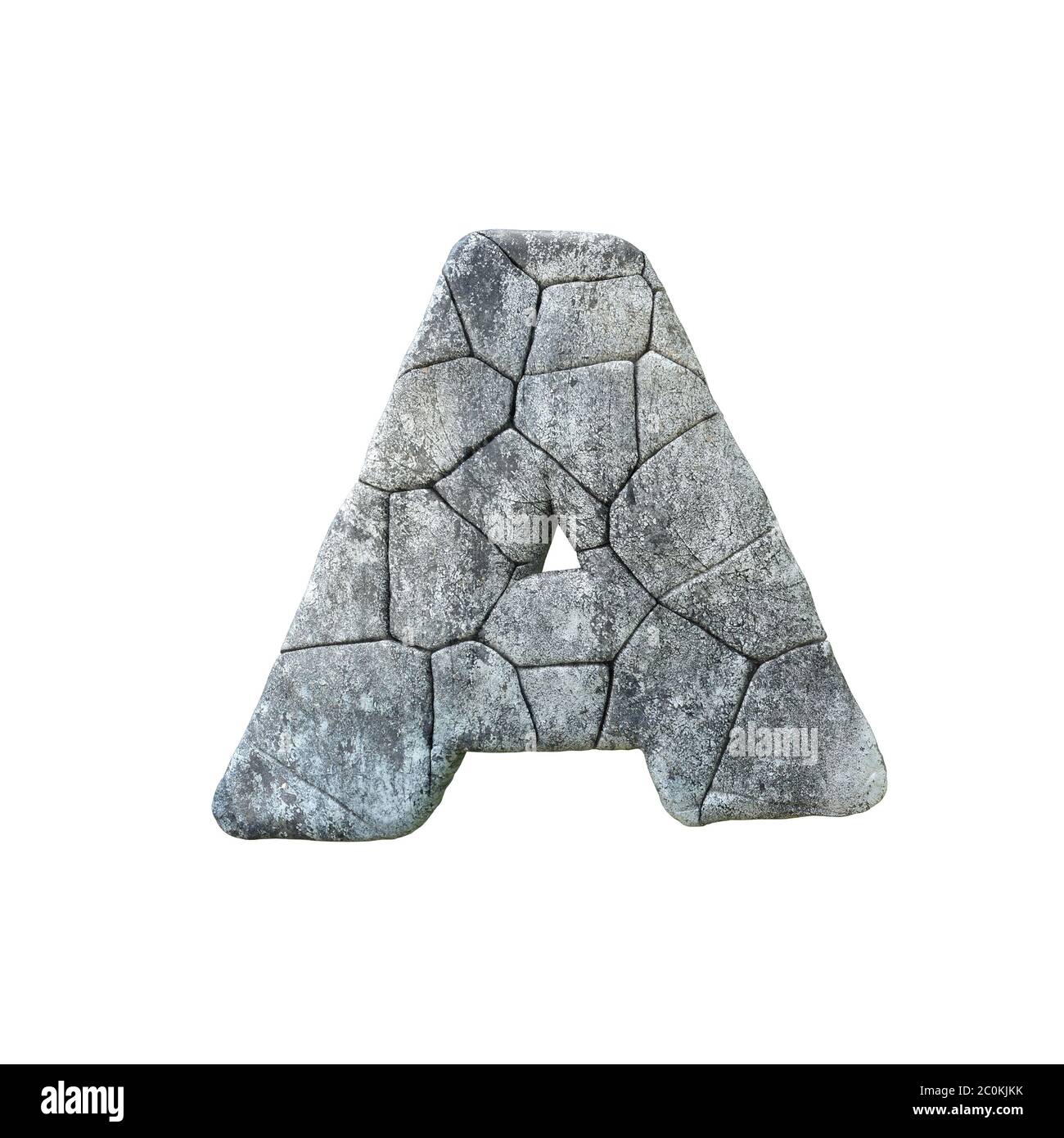 Letter A cracked grunge stone rock font 3D Rendering Stock Photo