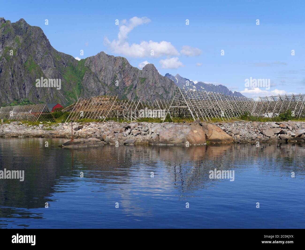 Drying racks for stockfish in Svolvær, Norway Stock Photo - Alamy